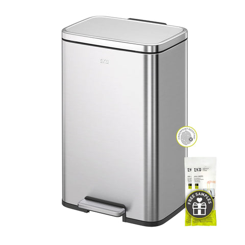 EKO Madison Brushed Stainless 25L+20L Dual Compartment Step Trash Can with Inner Liner, Recycling Bin, Soft - Close Lid, Fingerprint - Resistant Finish, and Durable Stainless Steel for Home and Office. Tiny dents - with | Sold by Uncle Wiener's Wholesale