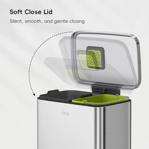 EKO Madison Brushed Stainless 25L+20L Dual Compartment Step Trash Can with Inner Liner, Recycling Bin, Soft - Close Lid, Fingerprint - Resistant Finish, and Durable Stainless Steel for Home and Office. Tiny dents - with | Sold by Uncle Wiener's Wholesale
