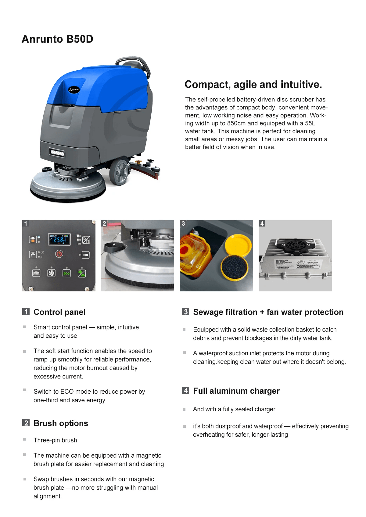 Electric Floor Scrubber Cleaner – Walk - Behind & Self - Driving Industrial Model - General Equipment with Walk - Behind 20