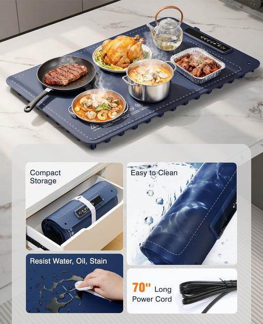 Electric Food Warming Mat – Foldable Heated Warming Tray with Adjustable Temperature & Fast Heating - Kitchen Appliances with Electric Food Warming Mat with 3m Power Cord | Sold by Uncle Wiener's Wholesale