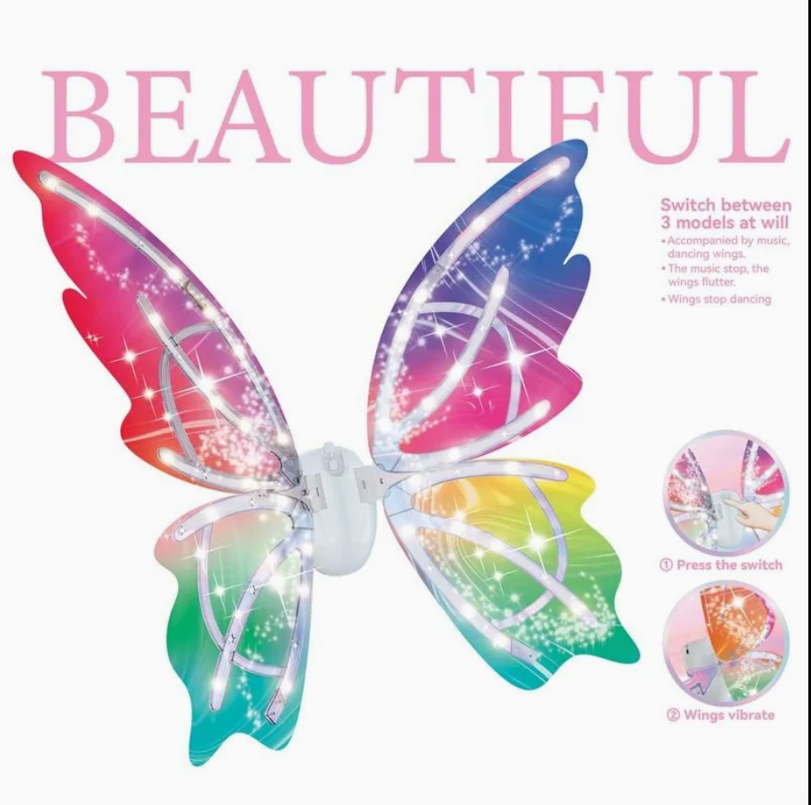 Electric Light Up Butterfly Fairy Wings for Girls & Adults – LED Fluttering Cosplay Wings with Music – Color Changing PVC Costume Wings for Halloween, Birthday Parties & Dress Up – YS83250003 - with | Sold by Uncle Wiener's Wholesale