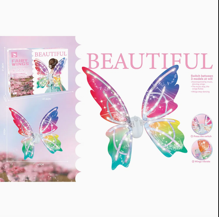 Electric Light Up Butterfly Fairy Wings for Girls & Adults – LED Fluttering Cosplay Wings with Music – Color Changing PVC Costume Wings for Halloween, Birthday Parties & Dress Up – YS83250003 - with | Sold by Uncle Wiener's Wholesale