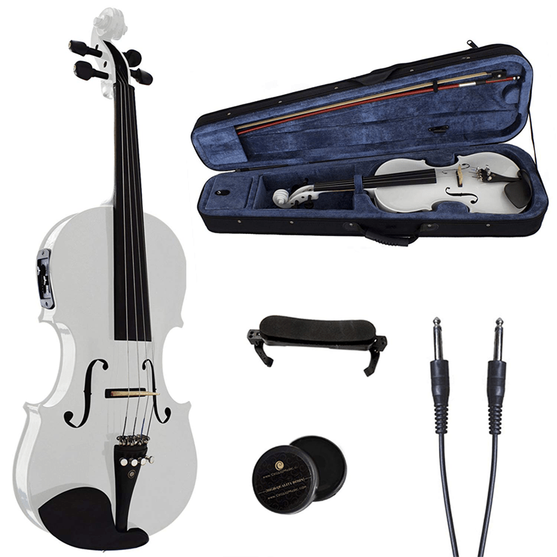 Electric Violin 4/4 Full Size High Gloss White Beginner Starter Kit with Accessories EVWH44 - with | Sold by Uncle Wiener's Wholesale