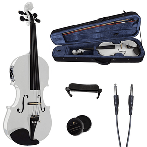 Electric Violin 4/4 Full Size High Gloss White Beginner Starter Kit with Accessories EVWH44