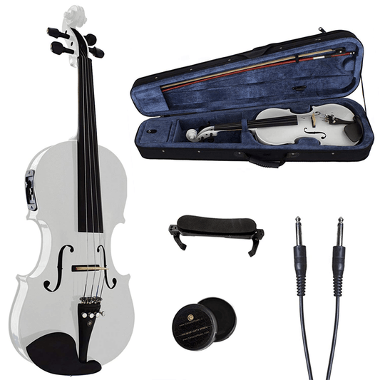Electric Violin 4/4 Full Size High Gloss White Beginner Starter Kit with Accessories EVWH44 - with | Sold by Uncle Wiener's Wholesale