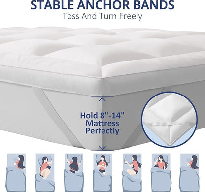 ELEMUSE Queen Size Mattress Topper 1300 GSM Extra Thick Cooling Pillow Top White - with | Sold by Uncle Wiener's Wholesale