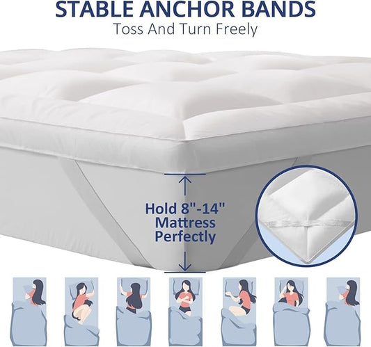 ELEMUSE Queen Size Mattress Topper 1300 GSM Extra Thick Cooling Pillow Top White - with | Sold by Uncle Wiener's Wholesale