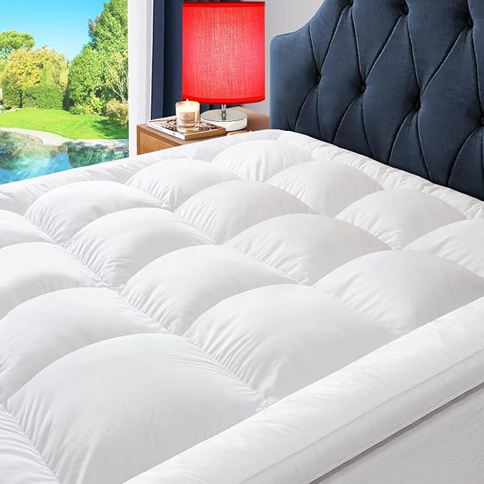 ELEMUSE Queen Size Mattress Topper 1300 GSM Extra Thick Cooling Pillow Top White - with | Sold by Uncle Wiener's Wholesale