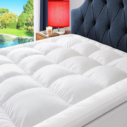 ELEMUSE Queen Size Mattress Topper 1300 GSM Extra Thick Cooling Pillow Top White - with | Sold by Uncle Wiener's Wholesale
