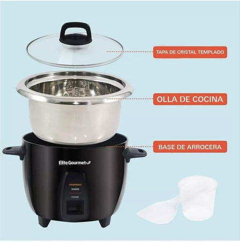 Elite Gourmet ERC2010B Old Version Makes Soups, Stews, Grains, Cereals, Keep Warm Feature, 10 Cooked (5 Cups uncooked), Stainless Steel, Black - with | Sold by Uncle Wiener's Wholesale