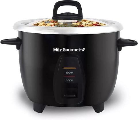 Elite Gourmet ERC2010B Old Version Makes Soups, Stews, Grains, Cereals, Keep Warm Feature, 10 Cooked (5 Cups uncooked), Stainless Steel, Black - with | Sold by Uncle Wiener's Wholesale