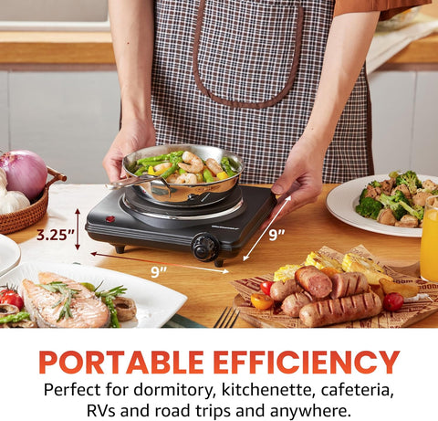 Elite Gourmet ESB - 301BF Countertop Single Flat Burner, Electric Hot Burner, Temperature Controls, Power Indicator Lights, Easy to Clean, 1000 Watts (Black) - with | Sold by Uncle Wiener's Wholesale