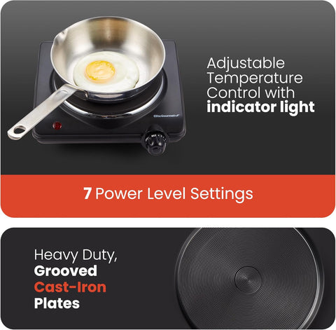 Elite Gourmet ESB - 301BF Countertop Single Flat Burner, Electric Hot Burner, Temperature Controls, Power Indicator Lights, Easy to Clean, 1000 Watts (Black) - with | Sold by Uncle Wiener's Wholesale