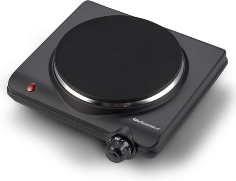 Elite Gourmet ESB - 301BF Countertop Single Flat Burner, Electric Hot Burner, Temperature Controls, Power Indicator Lights, Easy to Clean, 1000 Watts (Black) - with | Sold by Uncle Wiener's Wholesale
