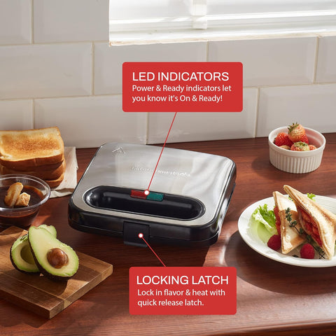 Elite Gourmet ESM - 2207SS Stainless Steel Sandwich Panini Maker Grilled Cheese Machine Tuna Melt Omelets Non - stick Cooking Surface, 2 Slice, 750 Watts, Stainless Steel - with | Sold by Uncle Wiener's Wholesale