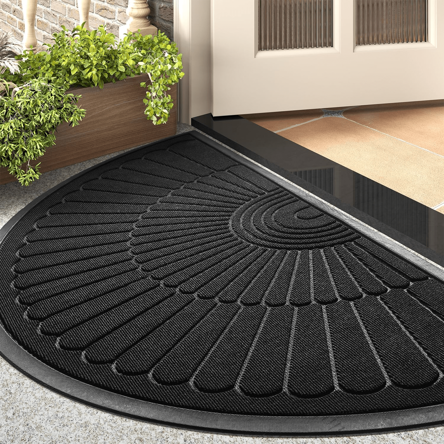 Embossed Rubber Doormat Semicircle Heavy Duty Outdoor Entry Mat 24 x 35 Inch Black 60903 - with | Sold by Uncle Wiener's Wholesale