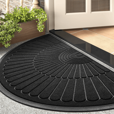 Embossed Rubber Doormat Semicircle Heavy Duty Outdoor Entry Mat 24 x 35 Inch Black 60903 - with | Sold by Uncle Wiener's Wholesale