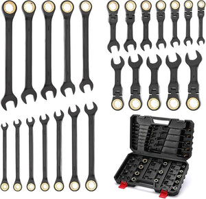 EMENTOL 24-Piece Flex Head Ratcheting Wrench Set – Metric & SAE Combination Ratchet Wrenches, 72-Tooth CR-V Steel with Storage Case