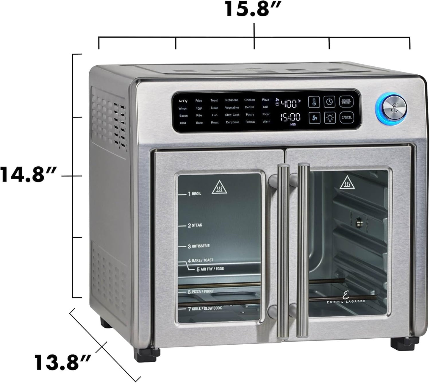 Emeril Lagasse Friteuse à air comprimé extra large, 25 fonctions de cuisson et commandes numériques, 7 accessoires inclus, finition en acier inoxydable, capacité de 26 l - with | Sold by Uncle Wiener's Wholesale