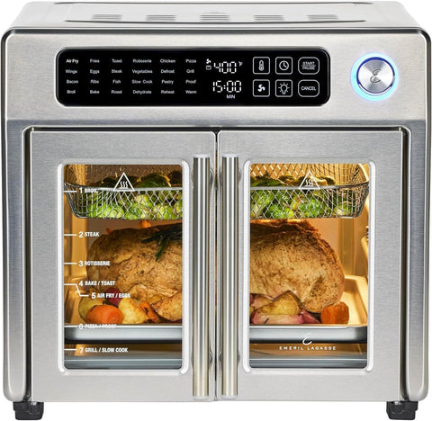 Emeril Lagasse Friteuse à air comprimé extra large, 25 fonctions de cuisson et commandes numériques, 7 accessoires inclus, finition en acier inoxydable, capacité de 26 l - with | Sold by Uncle Wiener's Wholesale