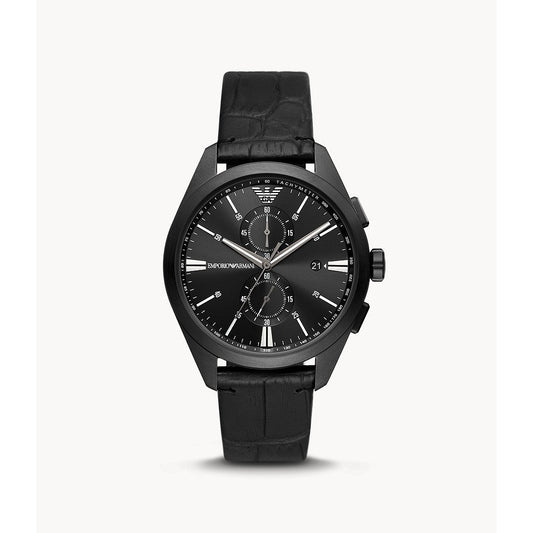 Emporio Armani Men's Emporio Armani Chronograph Black Leather Watch - with black | Sold by Uncle Wiener's Wholesale