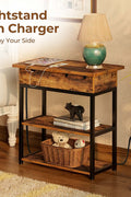 End Table with Charging Station – Narrow Nightstand with Drawer & Shelves S3118 - with | Sold by Uncle Wiener's Wholesale