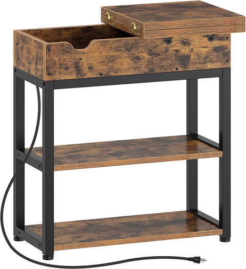 End Table with Charging Station – Narrow Nightstand with Drawer & Shelves S3118 - with | Sold by Uncle Wiener's Wholesale
