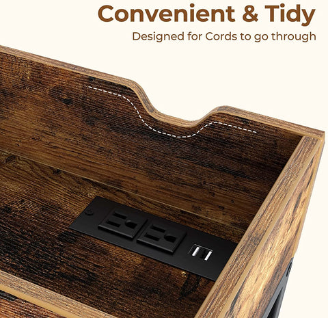 End Table with Charging Station – Narrow Nightstand with Drawer & Shelves S3118 - with | Sold by Uncle Wiener's Wholesale