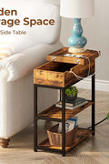 End Table with Charging Station – Narrow Nightstand with Drawer & Shelves S3118 - with | Sold by Uncle Wiener's Wholesale