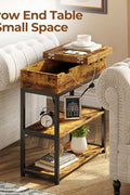 End Table with Charging Station – Narrow Nightstand with Drawer & Shelves S3118 - with | Sold by Uncle Wiener's Wholesale