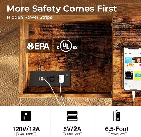 End Table with Charging Station – Narrow Nightstand with Drawer & Shelves S3118 - with | Sold by Uncle Wiener's Wholesale