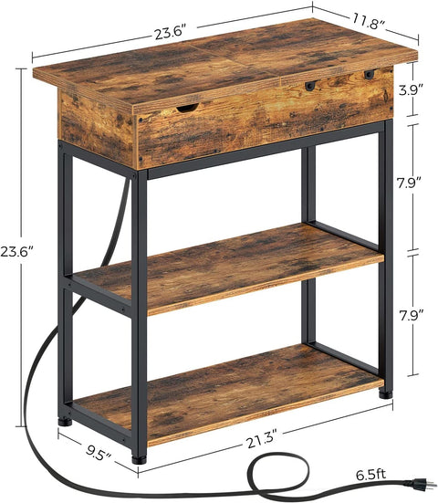 End Table with Charging Station – Narrow Nightstand with Drawer & Shelves S3118 - with | Sold by Uncle Wiener's Wholesale
