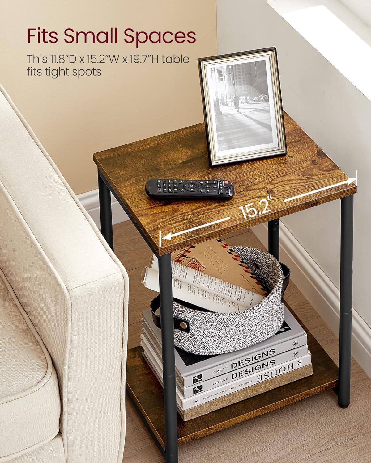 End Tables Set of 2 with Storage Shelf, Slim Side Tables for Living Room, Bedroom and Study Rustic Brown and Black LET272B01 - with | Sold by Uncle Wiener's Wholesale