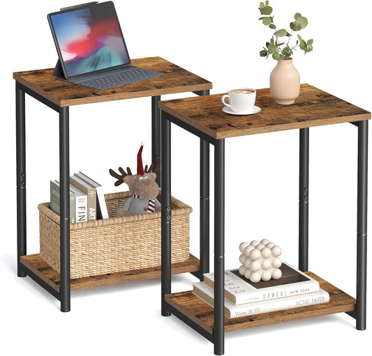 End Tables Set of 2 with Storage Shelf, Slim Side Tables for Living Room, Bedroom and Study Rustic Brown and Black LET272B01 - with | Sold by Uncle Wiener's Wholesale