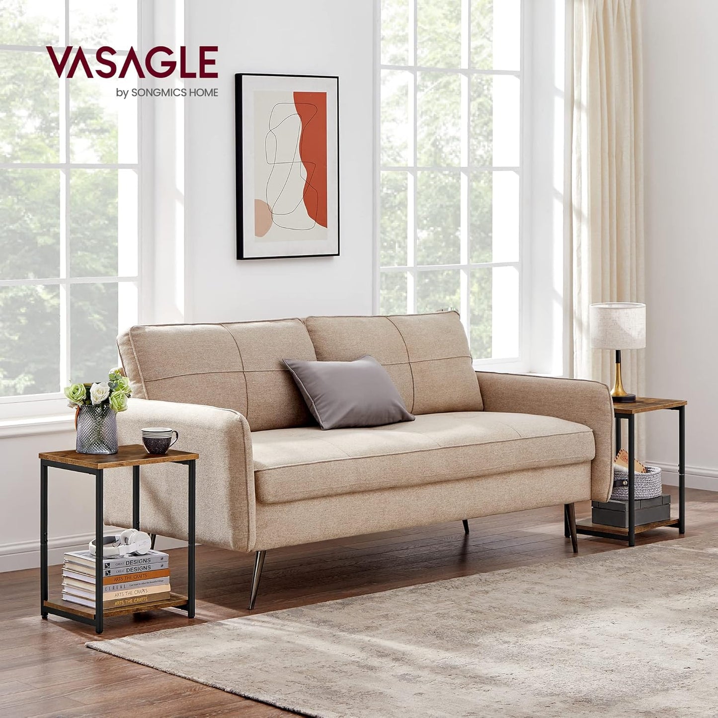 End Tables Set of 2 with Storage Shelf, Slim Side Tables for Living Room, Bedroom and Study Rustic Brown and Black LET272B01 - with | Sold by Uncle Wiener's Wholesale