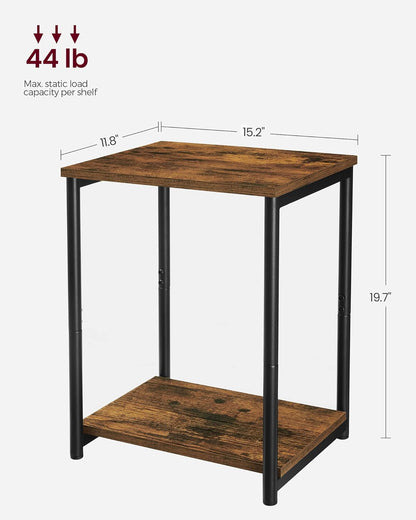 End Tables Set of 2 with Storage Shelf, Slim Side Tables for Living Room, Bedroom and Study Rustic Brown and Black LET272B01 - with | Sold by Uncle Wiener's Wholesale