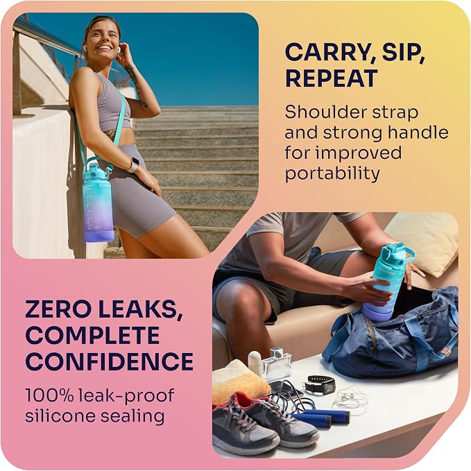 EnergyBud Half Gallon Water Bottle with Straw – Leakproof Tritan Gym Bottle with Time Markers & Carry Strap - Exercise Equipment with | Sold by Uncle Wiener's Wholesale