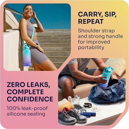 EnergyBud Half Gallon Water Bottle with Straw – Leakproof Tritan Gym Bottle with Time Markers & Carry Strap - Exercise Equipment with | Sold by Uncle Wiener's Wholesale
