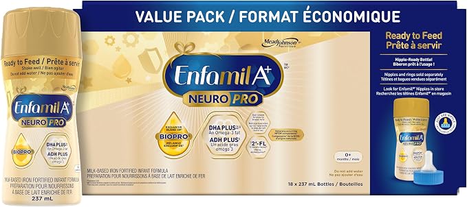 Enfamil A+ NeuroPro Ready-to-Feed Baby Formula – 18 × 237 mL Nipple-Ready Bottles, DHA, MFGM & 2'-FL, Step 1 Infant Formula, 0+ Months - Snack with | Sold by Uncle Wiener's Wholesale