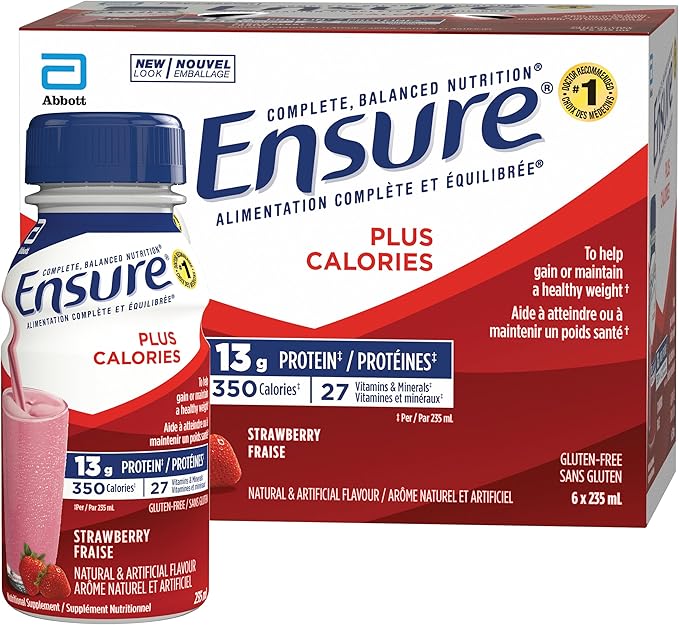 Ensure Plus Calories Nutritional Supplement Shake Assorted Flavours 6 x 235mL Bottles - Snack with Strawberry | Sold by Uncle Wiener's Wholesale