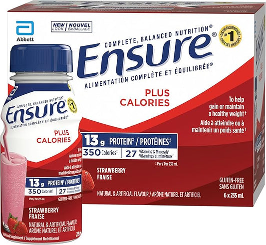 Ensure Plus Calories Nutritional Supplement Shake Assorted Flavours 6 x 235mL Bottles - Snack with Strawberry | Sold by Uncle Wiener's Wholesale