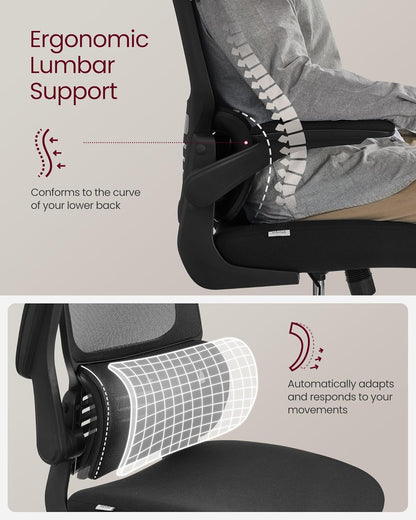 Ergonomic High Back Mesh Office Chair with Adaptive Lumbar Support, Adjustable Headrest, Flip-Up Armrests and Tilt Function for Home Office Ink Black OBN040B21 - with | Sold by Uncle Wiener's Wholesale