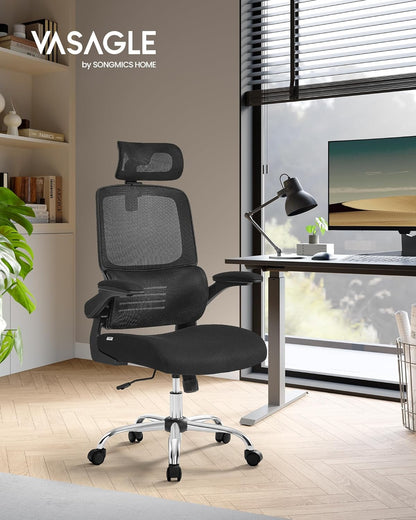 Ergonomic High Back Mesh Office Chair with Adaptive Lumbar Support, Adjustable Headrest, Flip-Up Armrests and Tilt Function for Home Office Ink Black OBN040B21 - with | Sold by Uncle Wiener's Wholesale