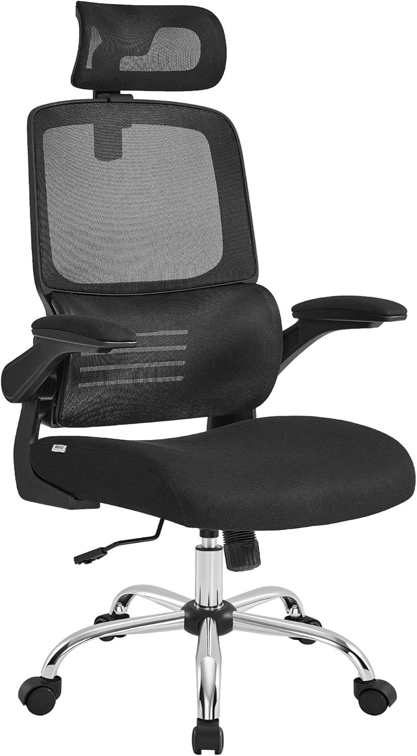 Ergonomic High Back Mesh Office Chair with Adaptive Lumbar Support, Adjustable Headrest, Flip-Up Armrests and Tilt Function for Home Office Ink Black OBN040B21 - with | Sold by Uncle Wiener's Wholesale