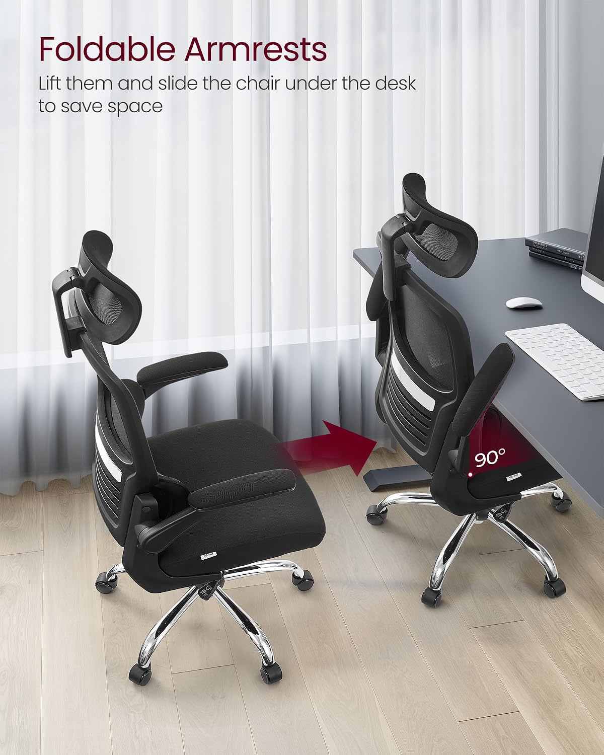 Ergonomic High Back Mesh Office Chair with Adaptive Lumbar Support, Adjustable Headrest, Flip-Up Armrests and Tilt Function for Home Office Ink Black OBN040B21 - with | Sold by Uncle Wiener's Wholesale