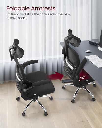 Ergonomic High Back Mesh Office Chair with Adaptive Lumbar Support, Adjustable Headrest, Flip-Up Armrests and Tilt Function for Home Office Ink Black OBN040B21 - with | Sold by Uncle Wiener's Wholesale