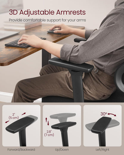 Ergonomic High Back Mesh Office Chair with Adjustable Lumbar Support, 3D Headrest, 3D Armrests and Reclining Tilt Function for Home Office Ink Black OBN070B21 - with | Sold by Uncle Wiener's Wholesale