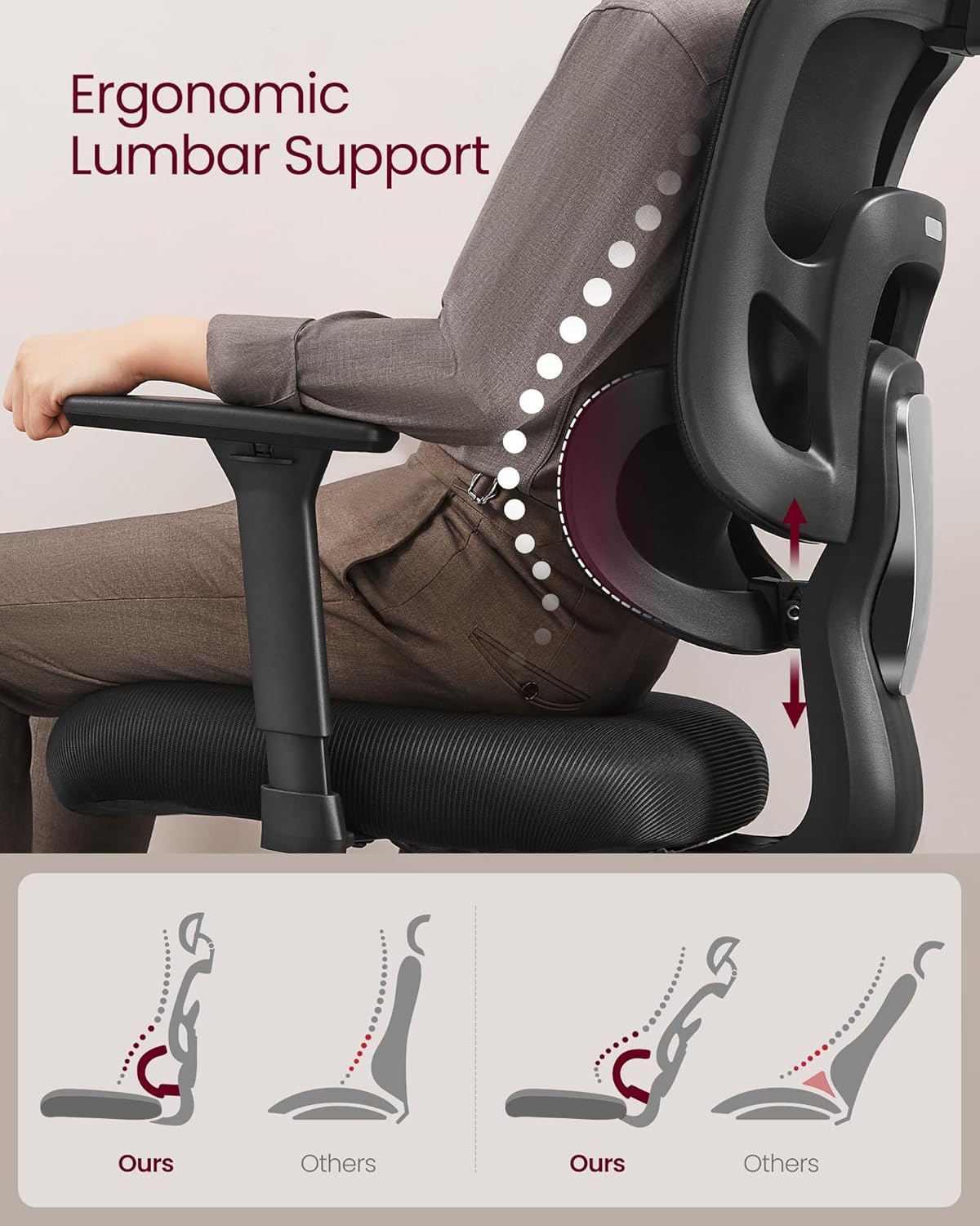 Ergonomic High Back Mesh Office Chair with Adjustable Lumbar Support, 3D Headrest, 3D Armrests and Reclining Tilt Function for Home Office Ink Black OBN070B21 - with | Sold by Uncle Wiener's Wholesale