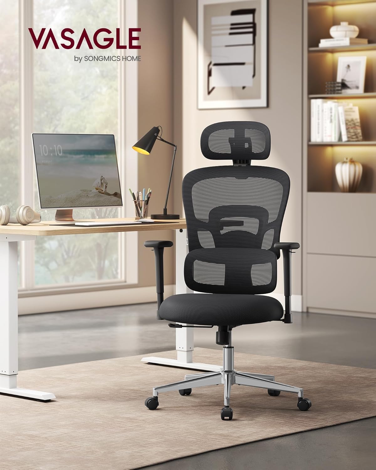 Ergonomic High Back Mesh Office Chair with Adjustable Lumbar Support, 3D Headrest, 3D Armrests and Reclining Tilt Function for Home Office Ink Black OBN070B21 - with | Sold by Uncle Wiener's Wholesale
