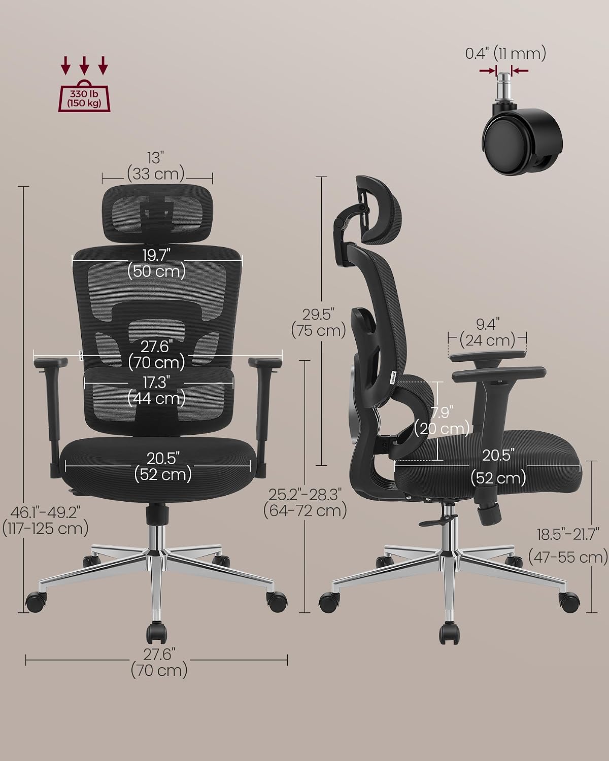 Ergonomic High Back Mesh Office Chair with Adjustable Lumbar Support, 3D Headrest, 3D Armrests and Reclining Tilt Function for Home Office Ink Black OBN070B21 - with | Sold by Uncle Wiener's Wholesale